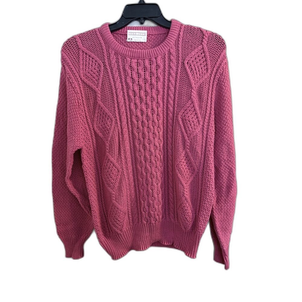 Vintage Lord Jeff Pink Cable Knit Sweater | Made in USA | 100% Fine Cotton | L
